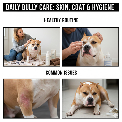 Cách chăm sóc chó Bully hằng ngày với da, lông, móng, tai và răng đúng cách