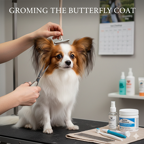 Chăm sóc chó Bướm Papillon với việc chải lông và tỉa lông định kỳ