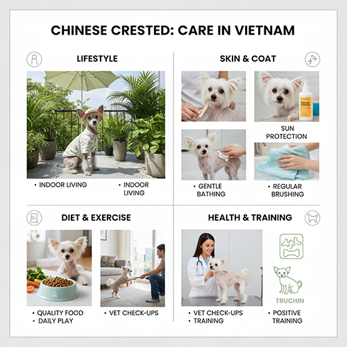 Cách nuôi và chăm sóc chó có mào Chinese Crested tại Việt Nam với da nhạy cảm