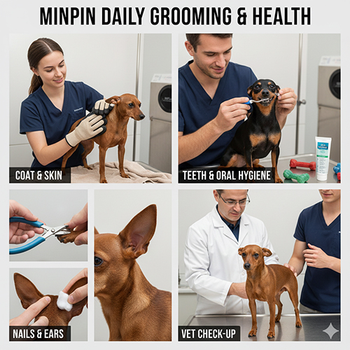 Chăm sóc hằng ngày cho chó Phốc hươu Minpin gồm lông da răng miệng và móng