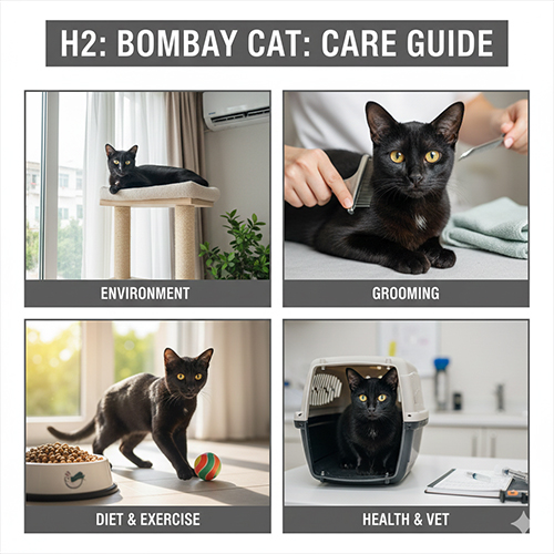Hướng dẫn chăm sóc mèo Bombay trong môi trường sống, dinh dưỡng, grooming và kiểm tra sức khỏe