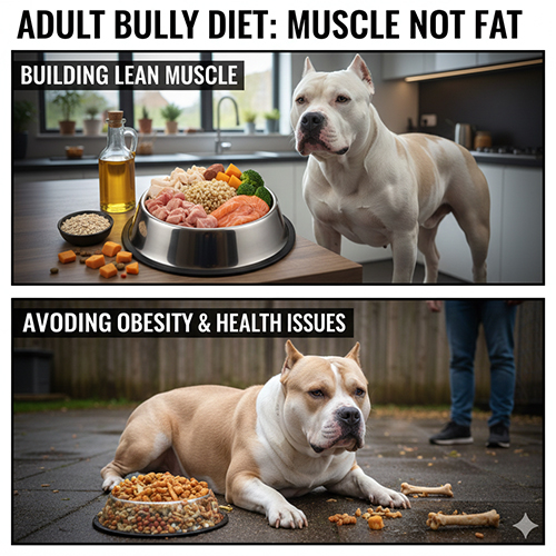 Chế độ ăn cho chó Bully trưởng thành giúp phát triển cơ bắp và hạn chế tích mỡ