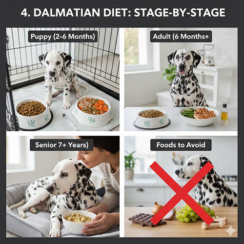 Chế độ dinh dưỡng cho chó Đốm Dalmatian theo từng giai đoạn từ chó con đến trưởng thành