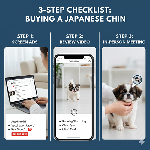 Checklist 3 bước mua chó Nhật Japanese Chin giúp lọc tin rao, xem video và gặp trực tiếp an toàn
