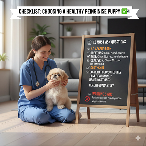 Checklist chọn chó Bắc Kinh con khỏe mạnh với người bán và bảng kiểm tra