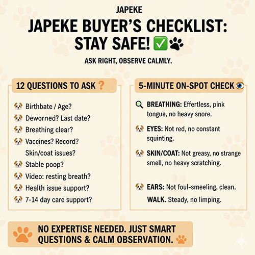 Checklist mua chó Bắc Kinh lai Nhật an toàn với câu hỏi và kiểm tra nhanh