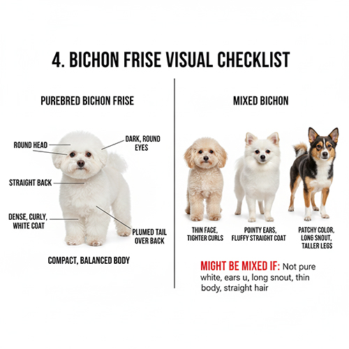 Checklist so sánh chó Bichon Frise thuần chủng và chó Bichon lai qua ngoại hình