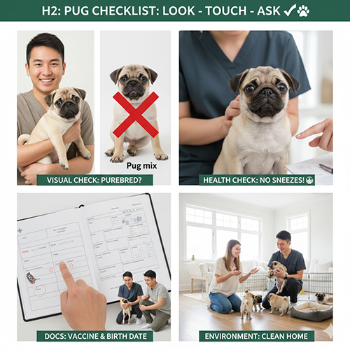 Checklist xem chó Pug con ngoài đời: nhìn, sờ, hỏi, kiểm tra sức khỏe và môi trường nuôi