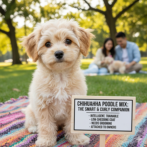 Chó Chihuahua lai Poodle Chi Poo nhỏ nhắn, lông xoăn nhẹ và gương mặt thông minh