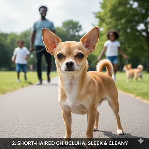 Chó Chihuahua lông ngắn đứng ngoài trời, thân hình gọn gàng và khỏe khoắn