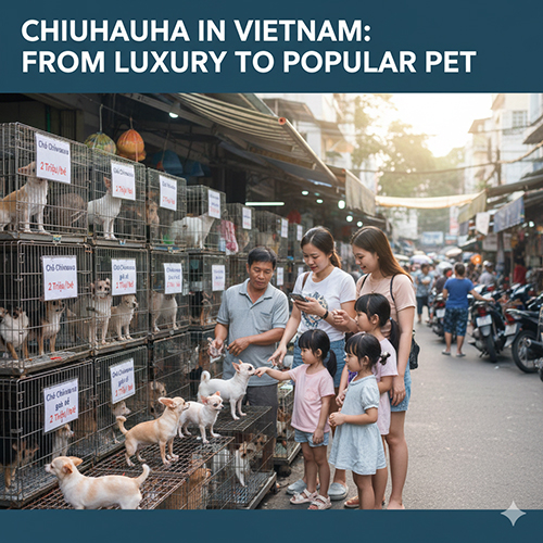 Chihuahua tại Việt Nam từ giống chó Tây xa xỉ đến thú cưng phổ biến, minh họa bằng cảnh bán chó Chihuahua ở chợ thú cưng