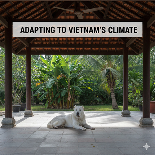 Chó Alabai thích nghi với khí hậu nóng ẩm Việt Nam trong không gian có mái che và bóng râm