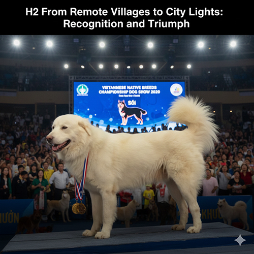 Chó Bắc Hà trắng đạt giải tại cuộc thi chó bản địa Việt Nam trên sân khấu lớn