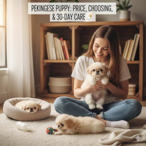 Chó Bắc Kinh con đang được chăm sóc trong nhà, phù hợp người mới nuôi