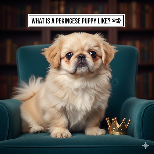 Chó Bắc Kinh con mặt ngắn mắt to lông bông dày ngồi trên ghế