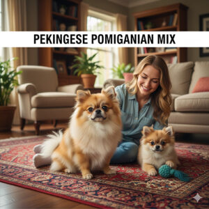 Chó Bắc Kinh lai Phốc Sóc (Pompeke) trưởng thành và chó con trong không gian gia đình