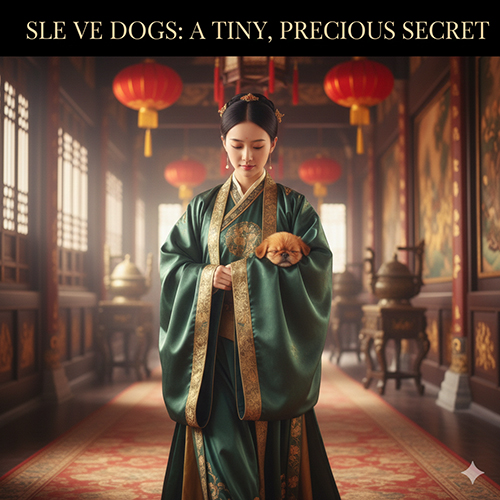 chó Bắc Kinh Pekingese nhỏ được bế trong tay áo trang phục cung đình