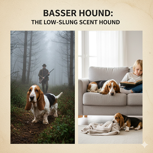 Ảnh minh họa chó Basset Hound thuộc nhóm chó săn mùi (scent hound), giỏi đánh hơi và thường được nuôi làm thú cưng gia đình