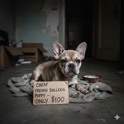 Canh bao cho Bull Phap gia re: cho con nam ben bang “Cheap French Bulldog Puppy only $100”