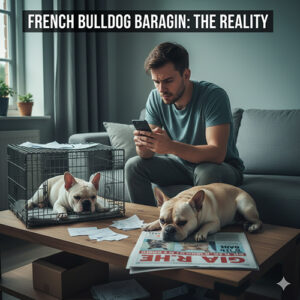 chó bull pháp giá rẻ 1 triệu nằm mệt mỏi bên chuồng sắt và hóa đơn