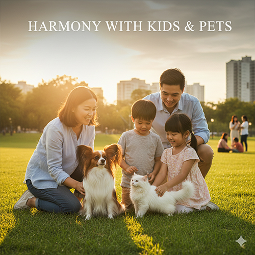 Chó Bướm Papillon hòa hợp với trẻ em và thú cưng trong gia đình