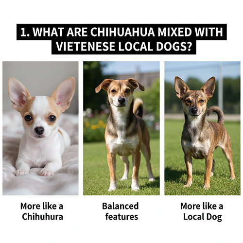 So sánh các kiểu ngoại hình chó Chihuahua lai chó cỏ từ giống Chihuahua đến giống chó ta