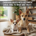 Chó Chihuahua lai chó cỏ Việt Nam nằm trong nhà với ngoại hình nhỏ gọn tai dựng