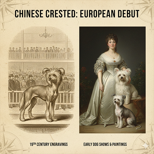 Chó có mào Chinese Crested xuất hiện trong tranh vẽ và các show chó châu Âu thế kỷ 19
