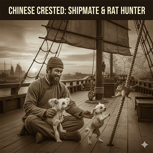 Chó có mào Chinese Crested làm bạn đồng hành và săn chuột trên tàu biển cổ