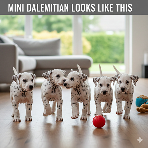 Đàn chó Đốm con Dalmatian 2–3 tháng tuổi đi hàng ngang trong nhà, lông trắng đốm đen đều