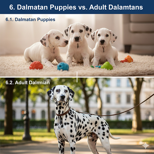 Chó Đốm Dalmatian con và chó Đốm trưởng thành so sánh ngoại hình