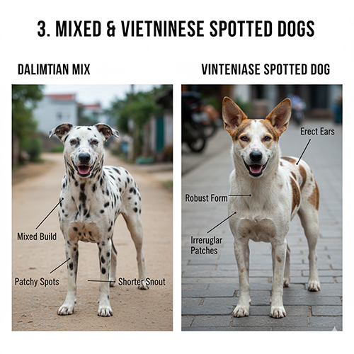 So sánh chó Đốm lai Dalmatian và chó ta đốm Việt Nam ngoài đời thực