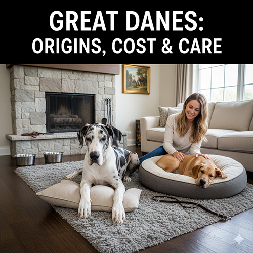 Giống chó Great Dane (Ngao Đan Mạch) nằm trong nhà, thể hình lớn, hiền và thân thiện