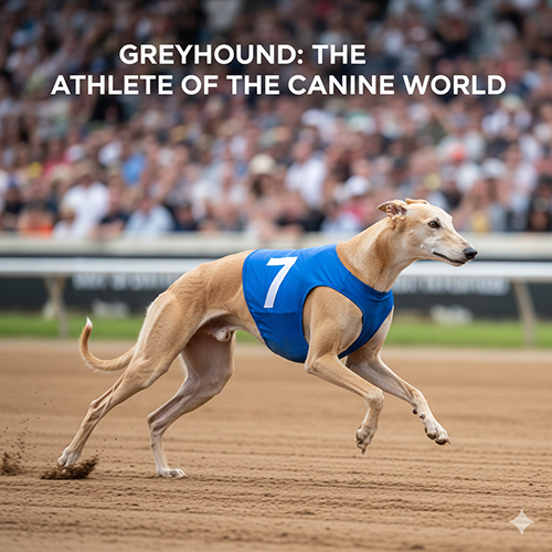 Chó Greyhound đang chạy đua trên đường đua, dáng thon gọn và tốc độ vượt trội