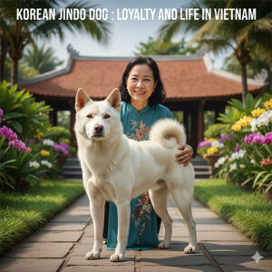 Giống chó Jindo Hàn Quốc đứng cạnh chủ, nổi tiếng trung thành và độc lập