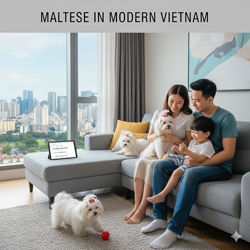 Chó Maltese sống cùng gia đình trong căn hộ hiện đại tại Việt Nam