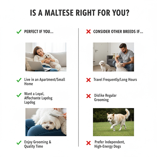 So sánh chó Maltese phù hợp và không phù hợp với lối sống gia đình