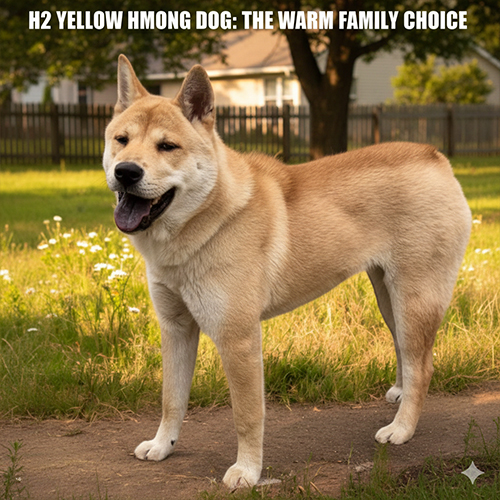 Chó Mông Cộc màu vàng cát đứng ngoài vườn tạo cảm giác ấm áp thân thiện