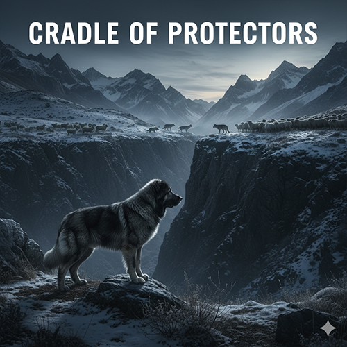 Chó Ngao Nga đứng canh gác trên vách núi Kavkaz giữa đàn gia súc