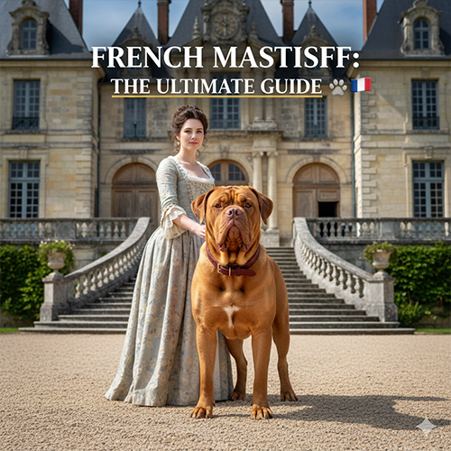 Giống chó Ngao Pháp Dogue de Bordeaux trưởng thành với ngoại hình to lớn, cơ bắp, đầu to đặc trưng