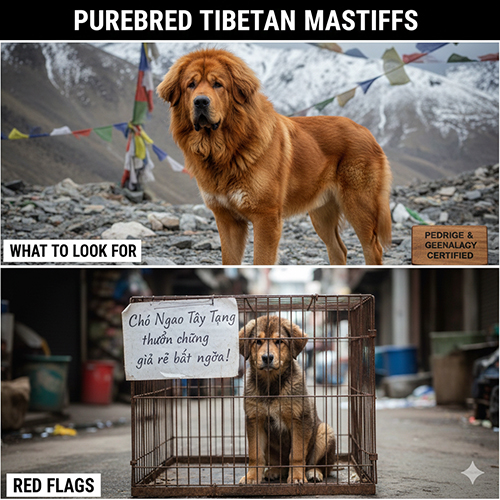 Chó Ngao Tây Tạng thuần chủng trưởng thành và hình ảnh cảnh báo tin rao không đáng tin