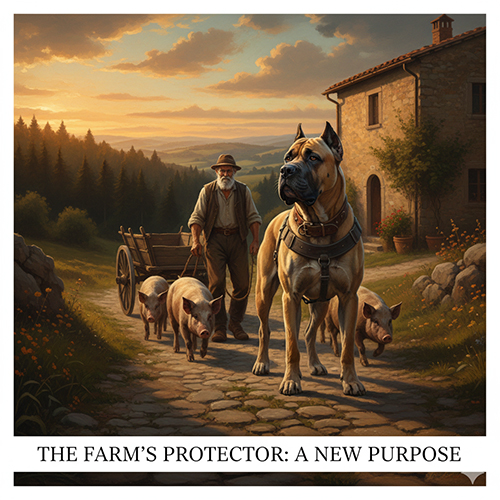 Chó Ngao Ý Cane Corso bảo vệ nông trại Ý, đi cạnh người nông dân và đàn gia súc