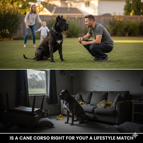 Chó Ngao Ý Cane Corso tương tác cùng gia đình, huấn luyện ngoài sân và canh giữ trong nhà