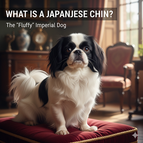 Chó Nhật Japanese Chin lông dài mắt to tròn ngồi trên ghế phong cách hoàng gia