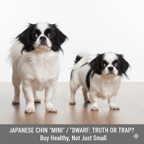 Chó Nhật Japanese Chin mini và chó Nhật lùn đứng cạnh nhau để so sánh ngoại hình