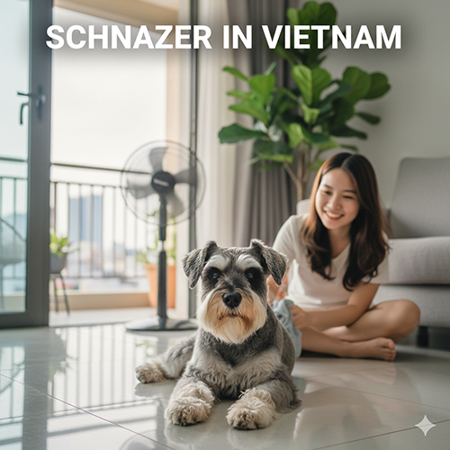 anh schnauzer nam thu gian tren nen nha can ho viet nam ben canh co gai dang vui dua
