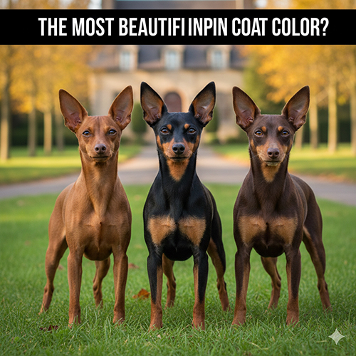 Ba chú chó Phốc hươu với ba màu lông phổ biến gồm đen – nâu – socola đang đứng tạo dáng ngoài trời