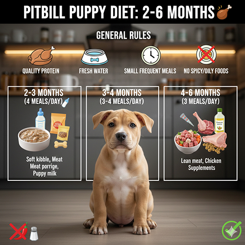 Khẩu phần ăn cho chó Pitbull con 2–6 tháng theo từng giai đoạn phát triển