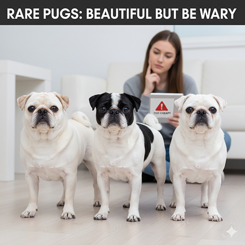 Chó Pug trắng và chó Pug trắng đen với ngoại hình mặt xệ đặc trưng