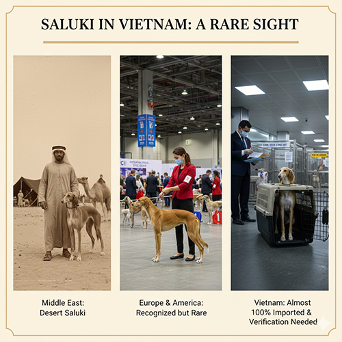 Chó Saluki hiếm gặp tại Việt Nam, chủ yếu là chó nhập khẩu có giấy tờ